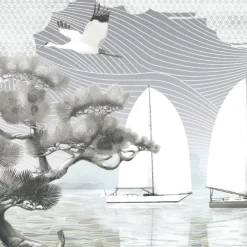 Tessuto murale in poliestere grigio Sea Breeze