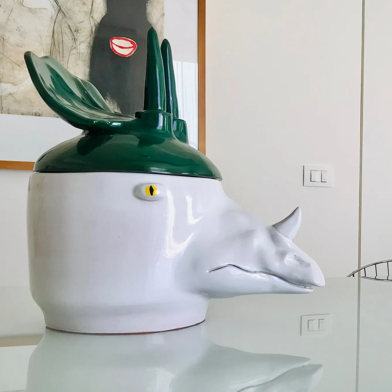 Triceratopo Grande Contenitore verde e bianco con coperchio