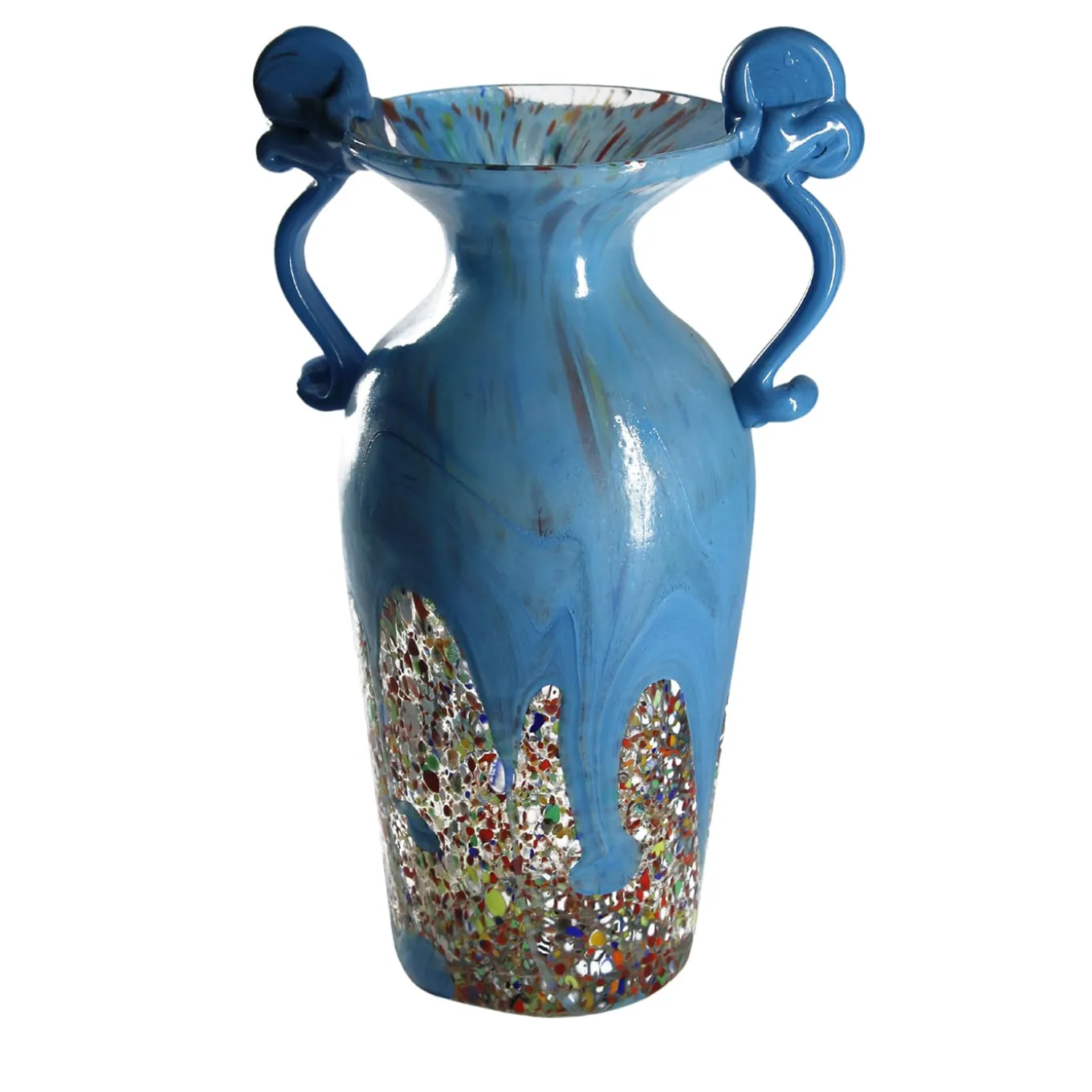 Vaso Anfora in Vetro di Murano Azzurro