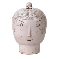 Vaso antropomorfo bianco sporco con coperchio di Aldo Londi