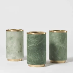 Vaso Borealis in alabastro verde e ottone satinato