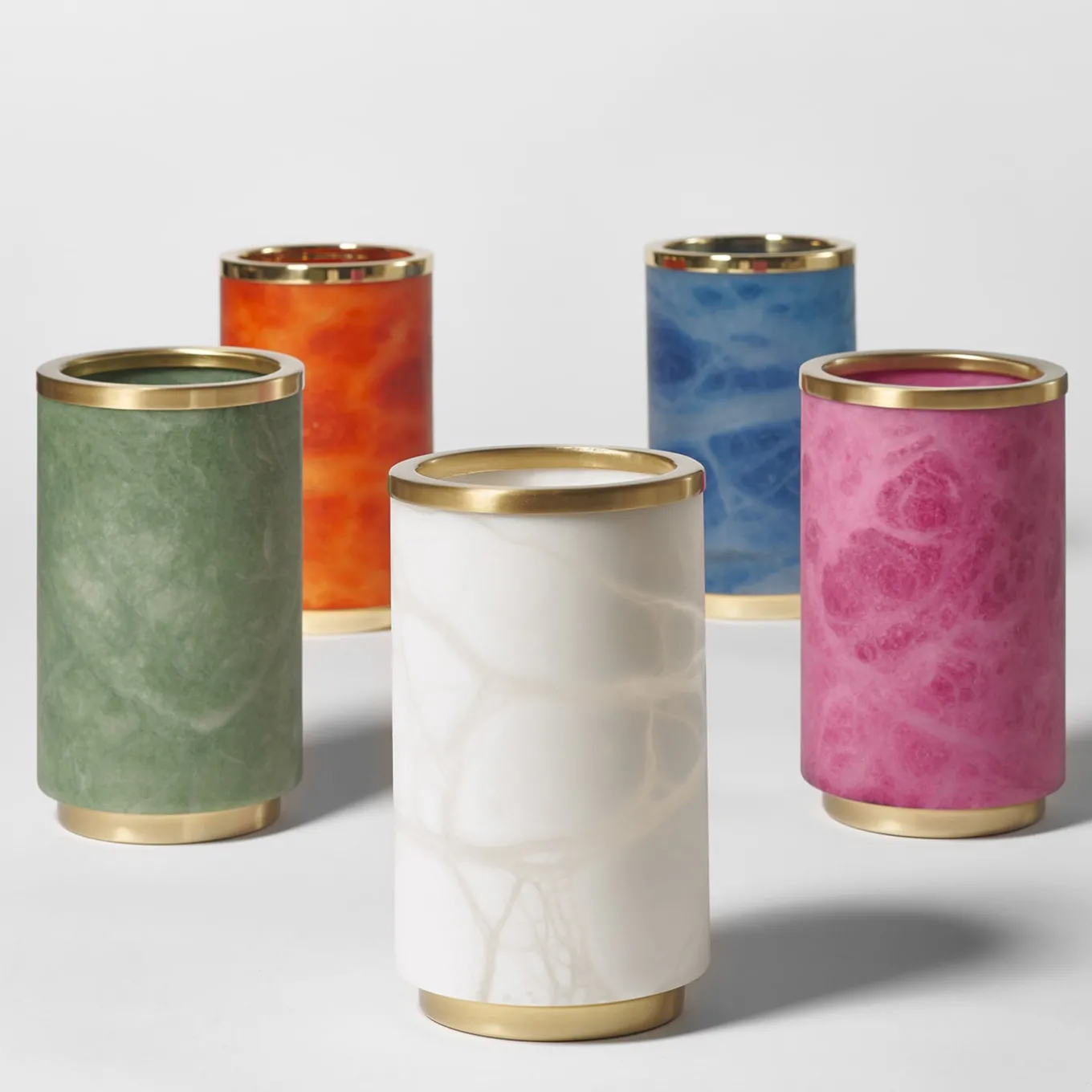 Vaso Borealis in alabastro verde e ottone satinato