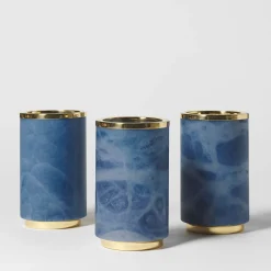 Vaso Borealis in alabastro blu e ottone lucido