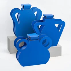 Vaso con coperchio e manici in pelle a onda edizione limitata OTTO blu Majorelle