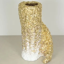 Vaso Con Scaglie Di Marmo Foglia Oro E Smalto Bianco Lucido