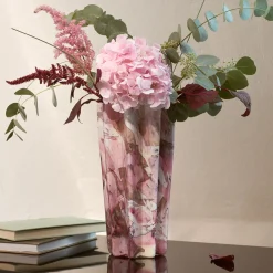 Vaso di vetro a secchiello rosa