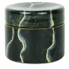 Vaso di vetro basso nero ispirato al marmo di Portoro con coperchio