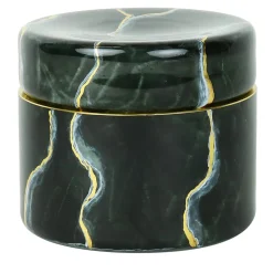Vaso di vetro basso nero ispirato al marmo di Portoro con coperchio