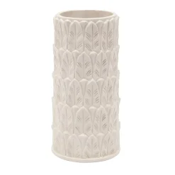 Vaso grande in gres bianco con motivo a foglie Anne