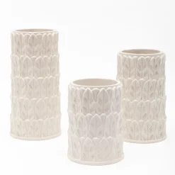 Vaso grande in gres bianco con motivo a foglie Anne