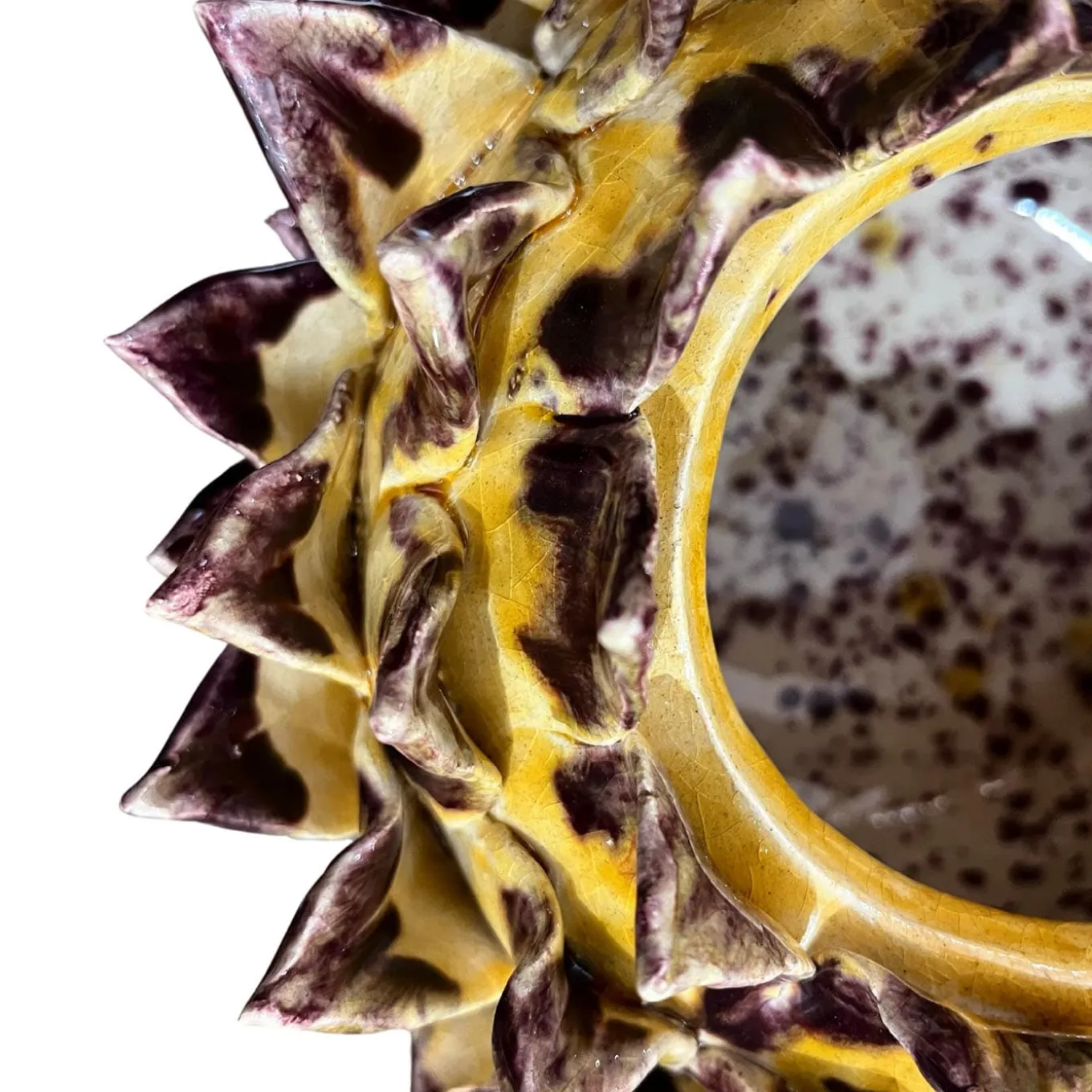 Vaso in ceramica giallo e viola Calliroe