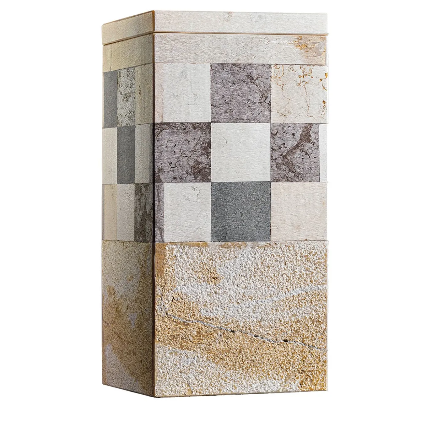 Vaso in marmo bianco e giallo Square B con coperchio di Luciano Setten