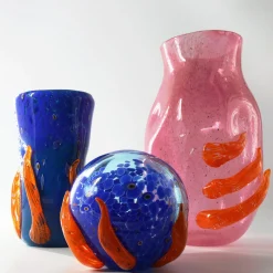 Vaso in Vetro di Murano Flow Rosa e Arancione