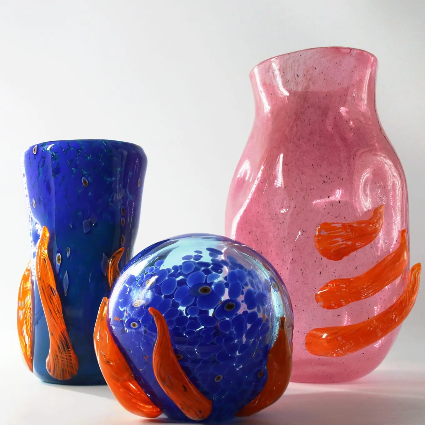 Vaso in Vetro di Murano Flow Rosa e Arancione