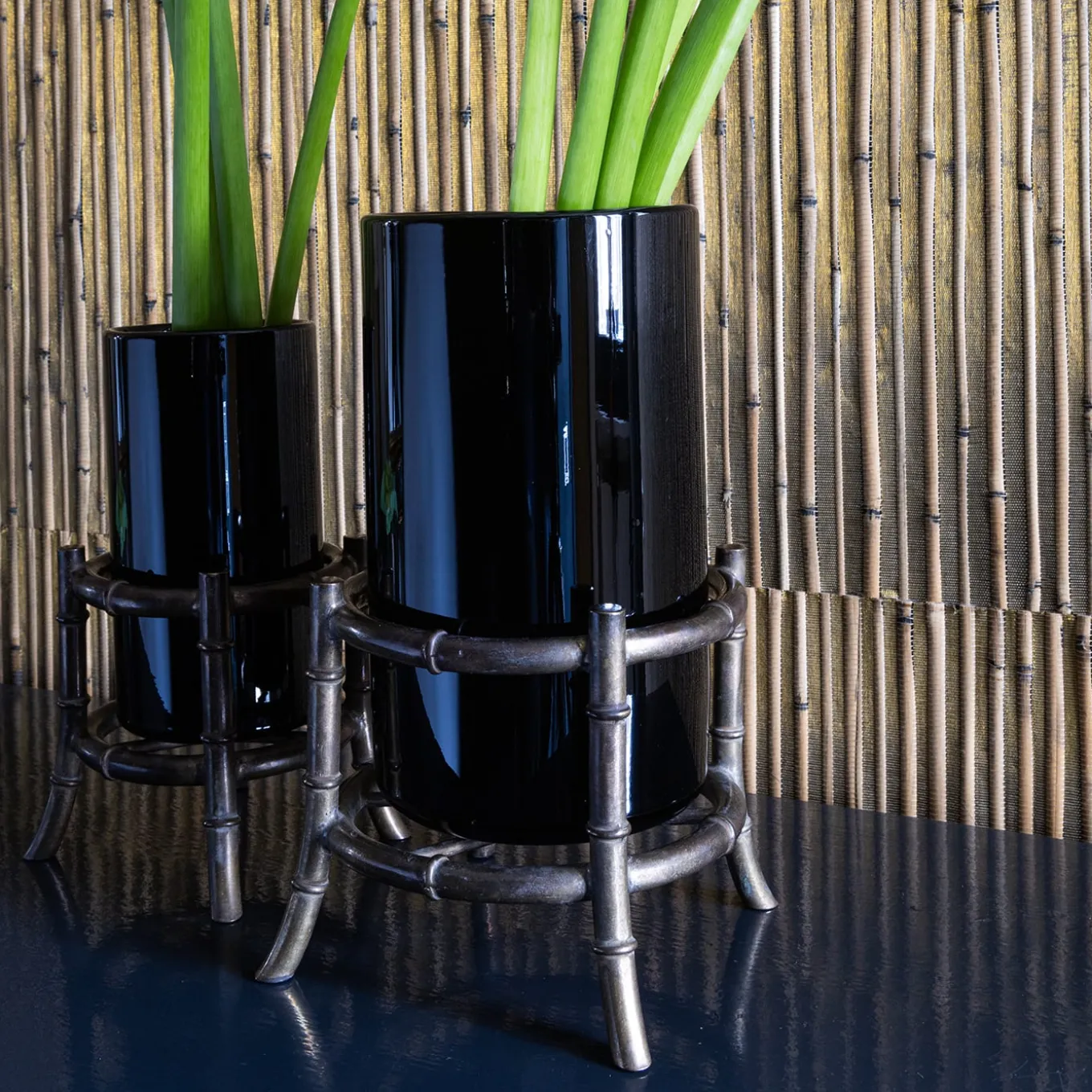 Vaso Maxi Bambù in Vetro Nero
