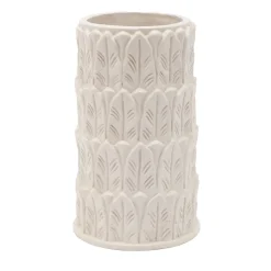 Vaso medio in gres bianco con motivo a foglie Anne