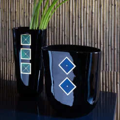 Vaso Midi in Vetro Nero Cloisonné