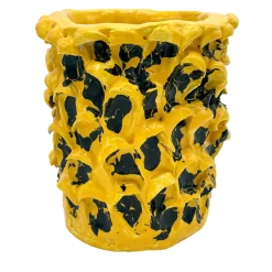 Vaso Onda Sunflower giallo e nero lucido