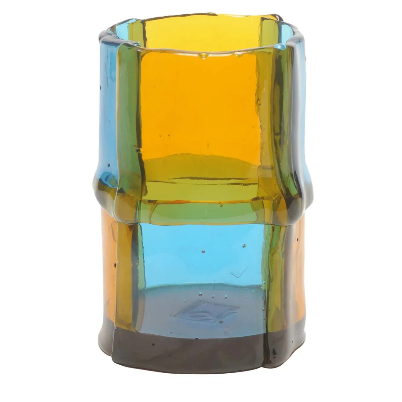 Vaso piccolo Bamboo azzurro e giallo di Enzo Mari