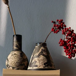 Vaso piccolo Grès beige e nero Granchio