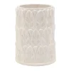 Vaso piccolo in gres bianco con motivo a foglie Anne