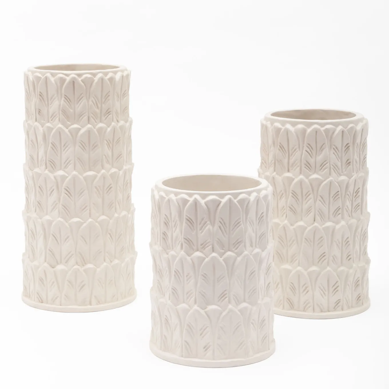 Vaso piccolo in gres bianco con motivo a foglie Anne