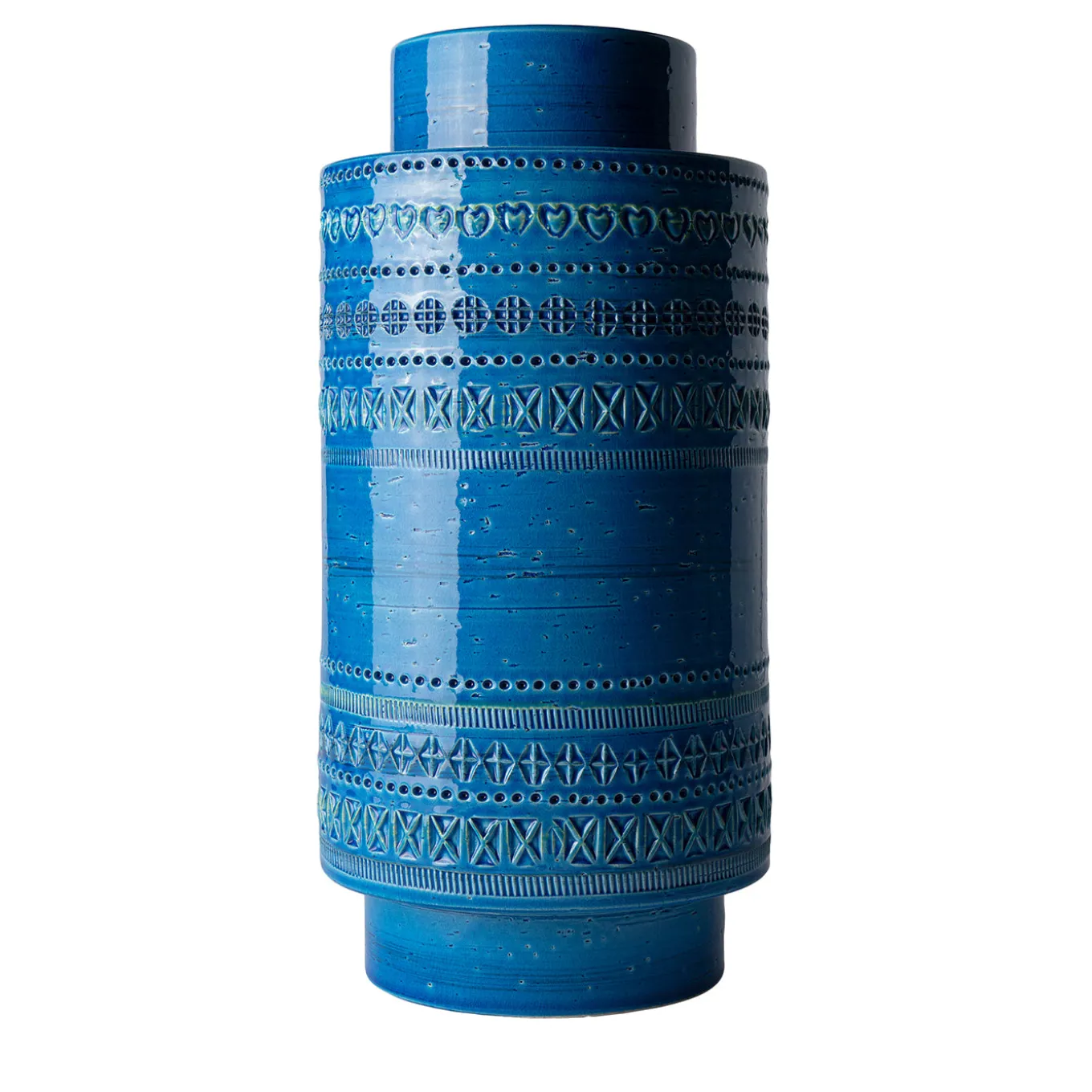 Vaso rocchetto blu a cilindro di Aldo Londi