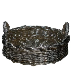 Vassoio decorativo rotondo in metallo placcato intrecciato